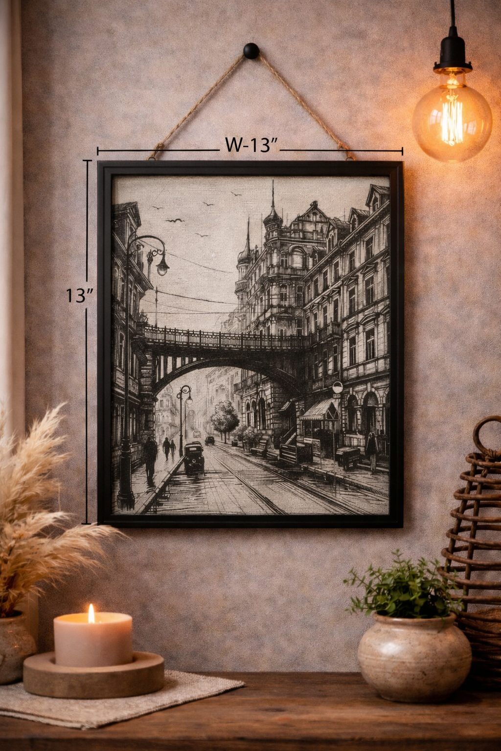Vintage European Street Sketch Wall Frame