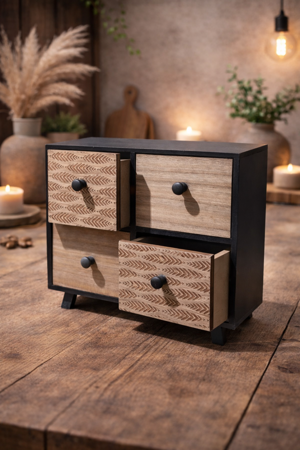 Rustic Charm 4-Drawer Wooden Organizer