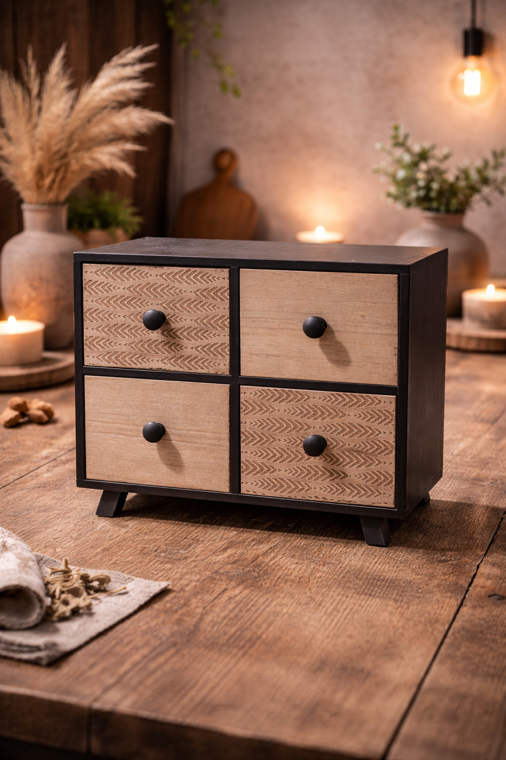 Rustic Charm 4-Drawer Wooden Organizer