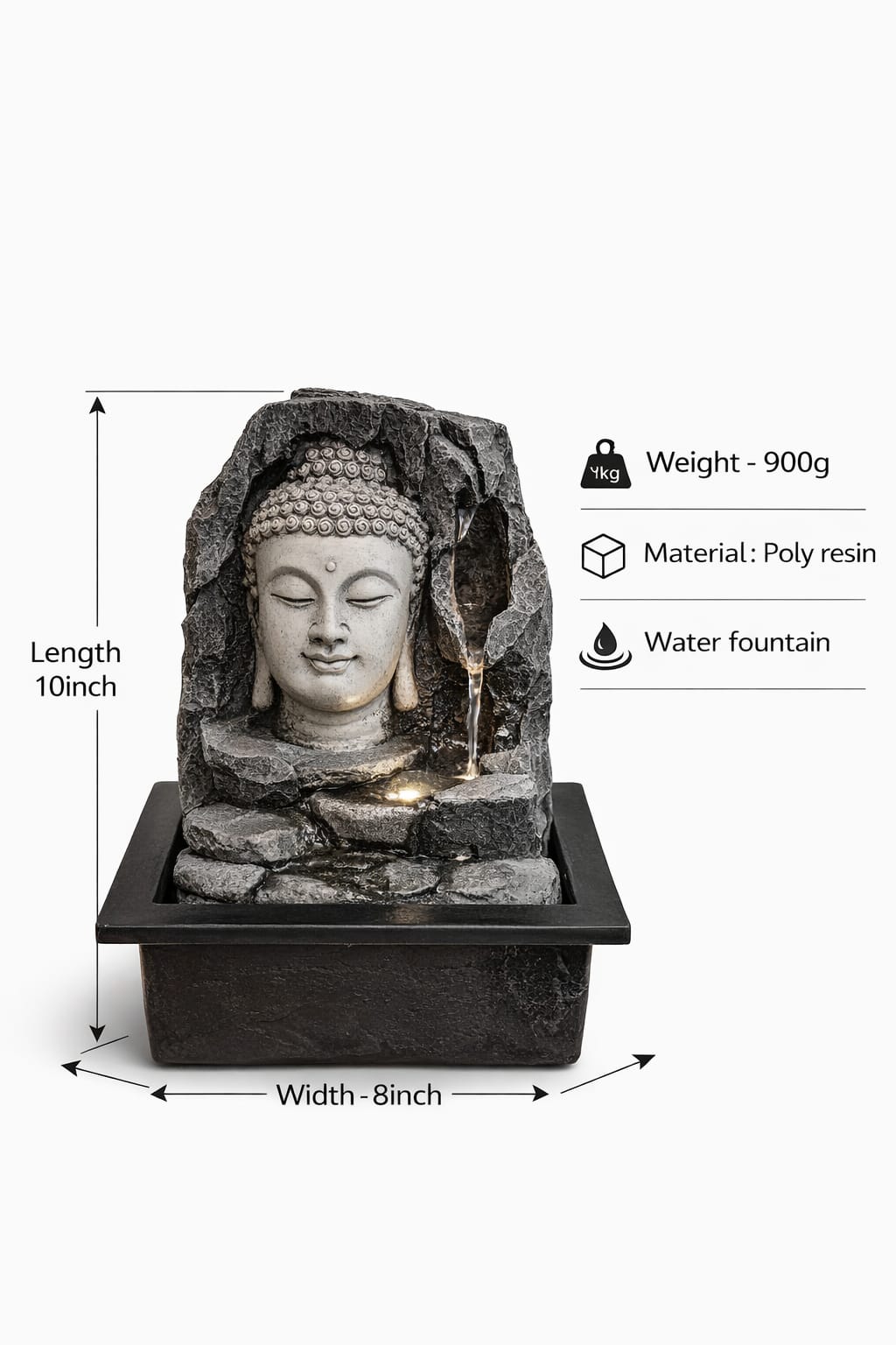 Meditative Buddha Head Grotto Fountain
