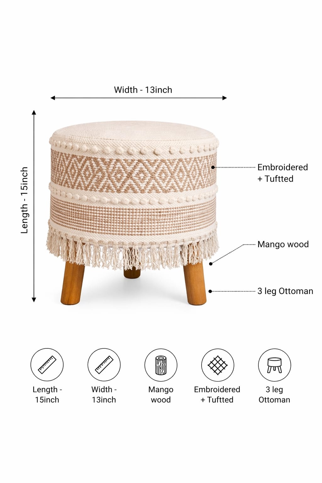 Boho Ottoman 3 Leg
