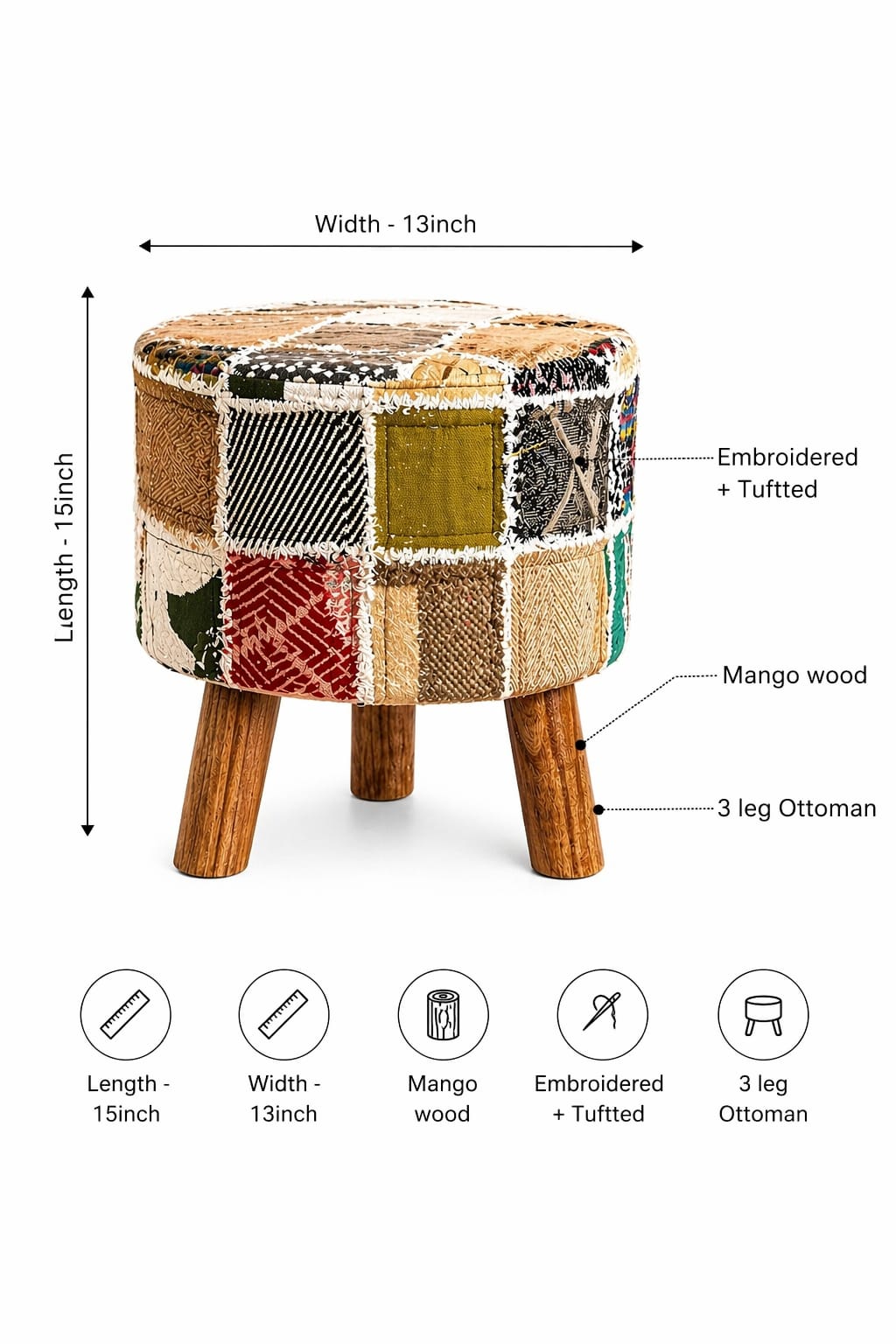Boho Ottoman 3 Leg