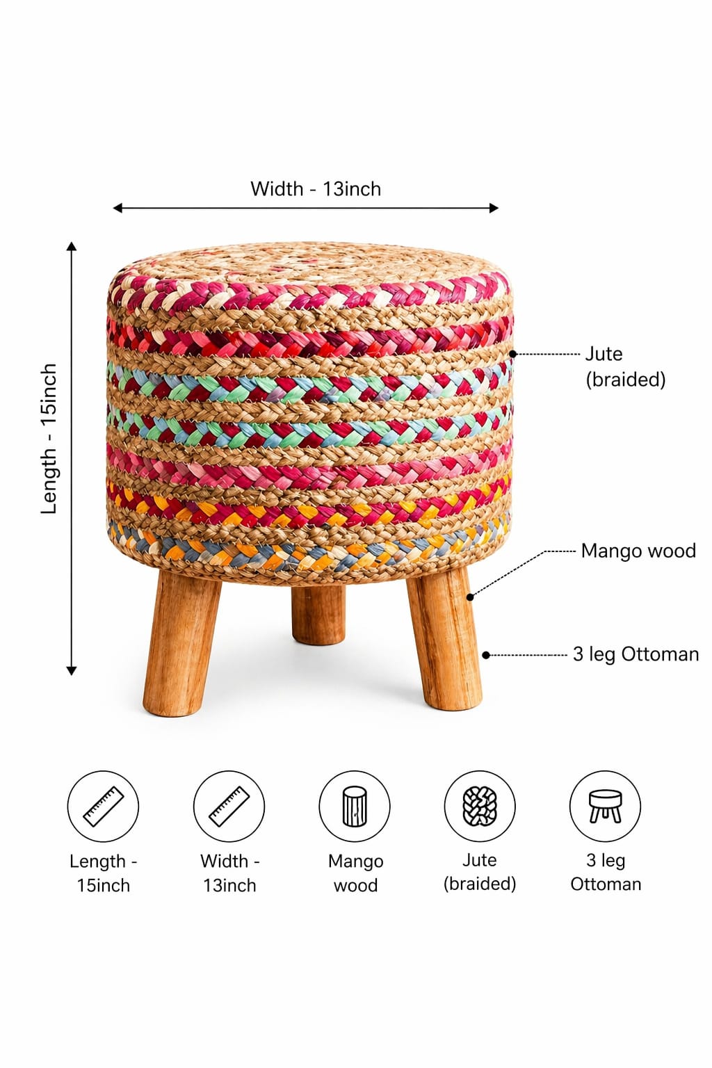 Boho Ottoman 3 Leg