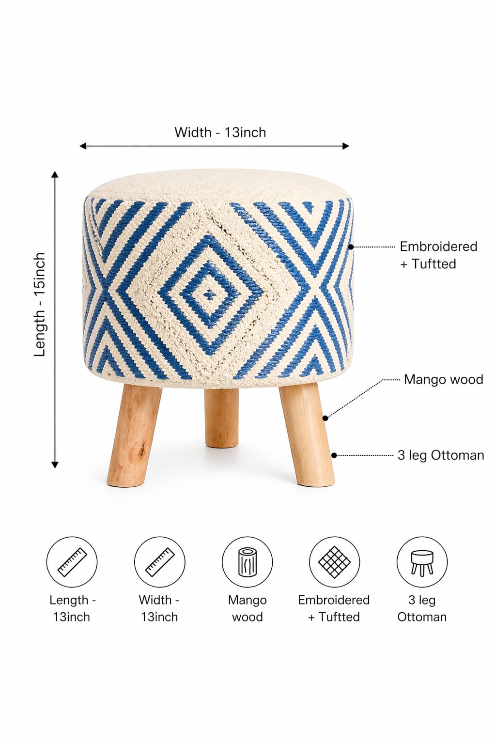 Boho Ottoman 3 Leg