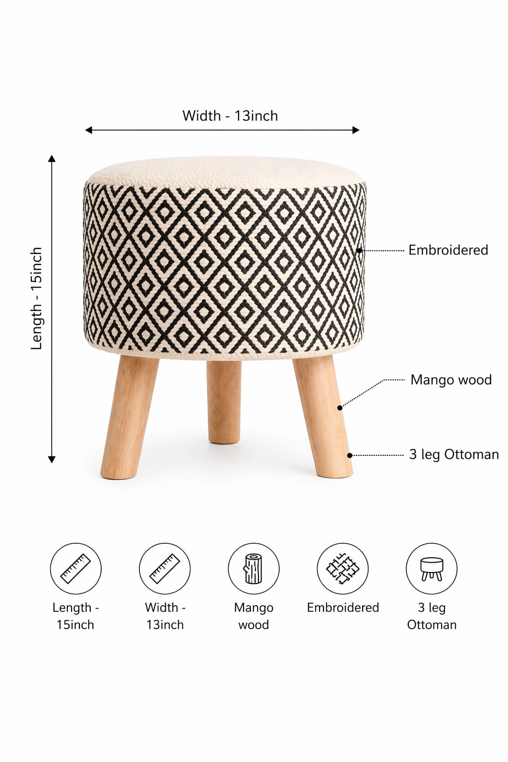 Boho Ottoman 3 Leg