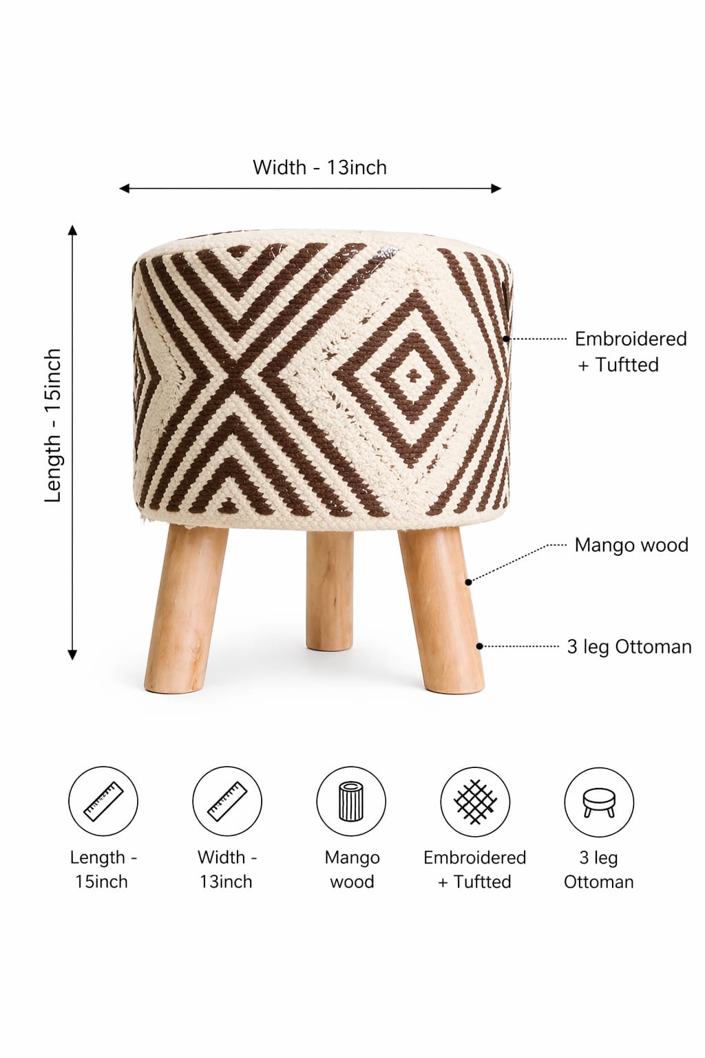 Boho Ottoman 3 Leg