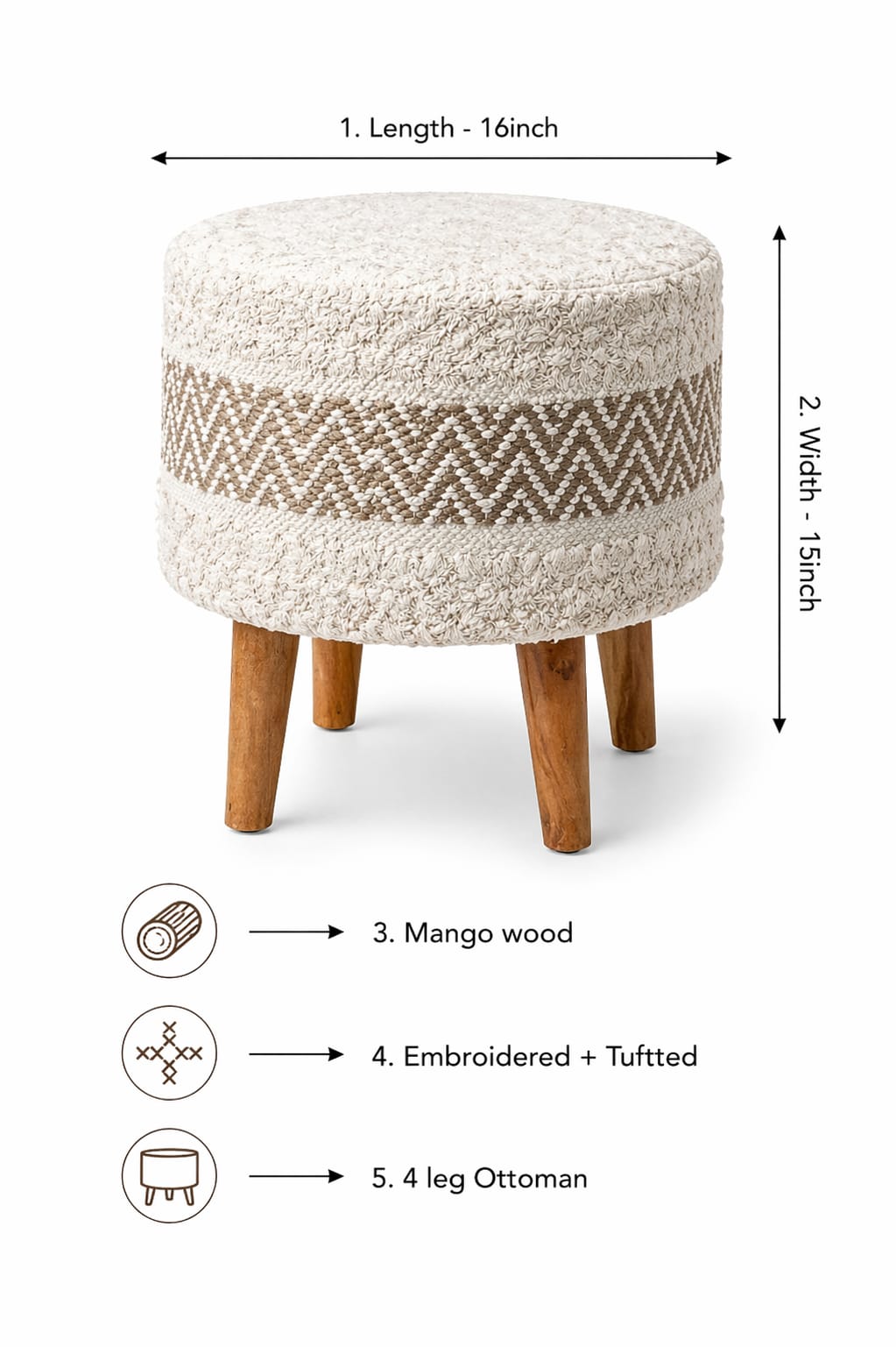 Boho Ottoman 4 Leg