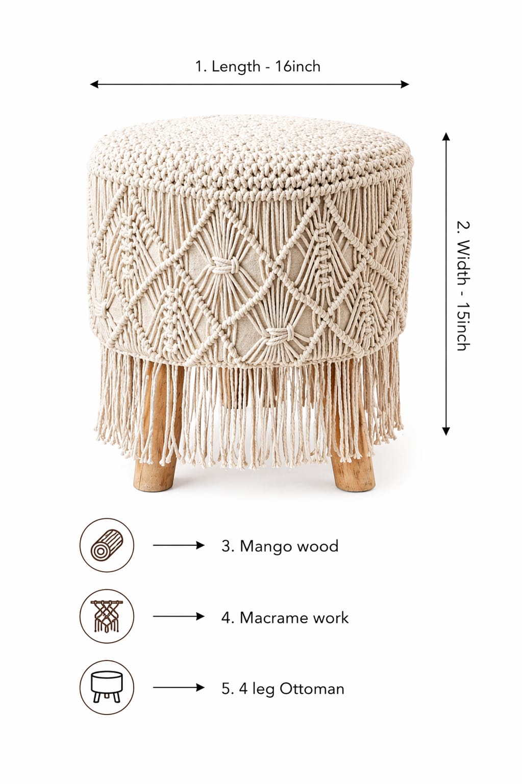 Boho Ottoman 4 Leg