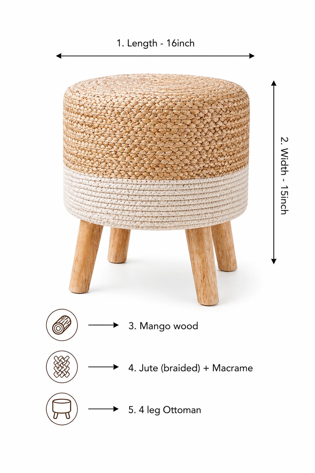 Boho Ottoman 4 Leg