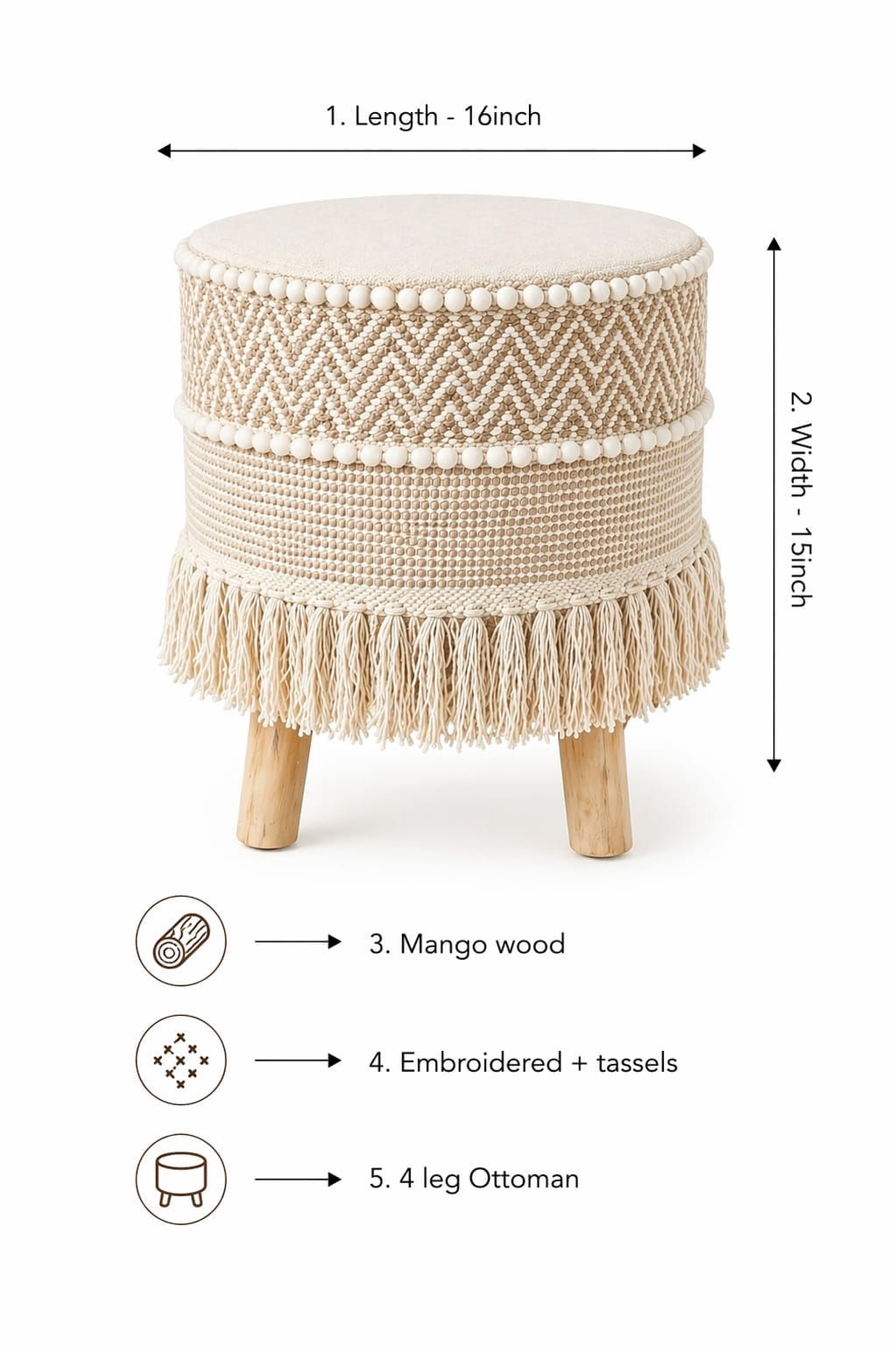 Boho Ottoman 4 Leg