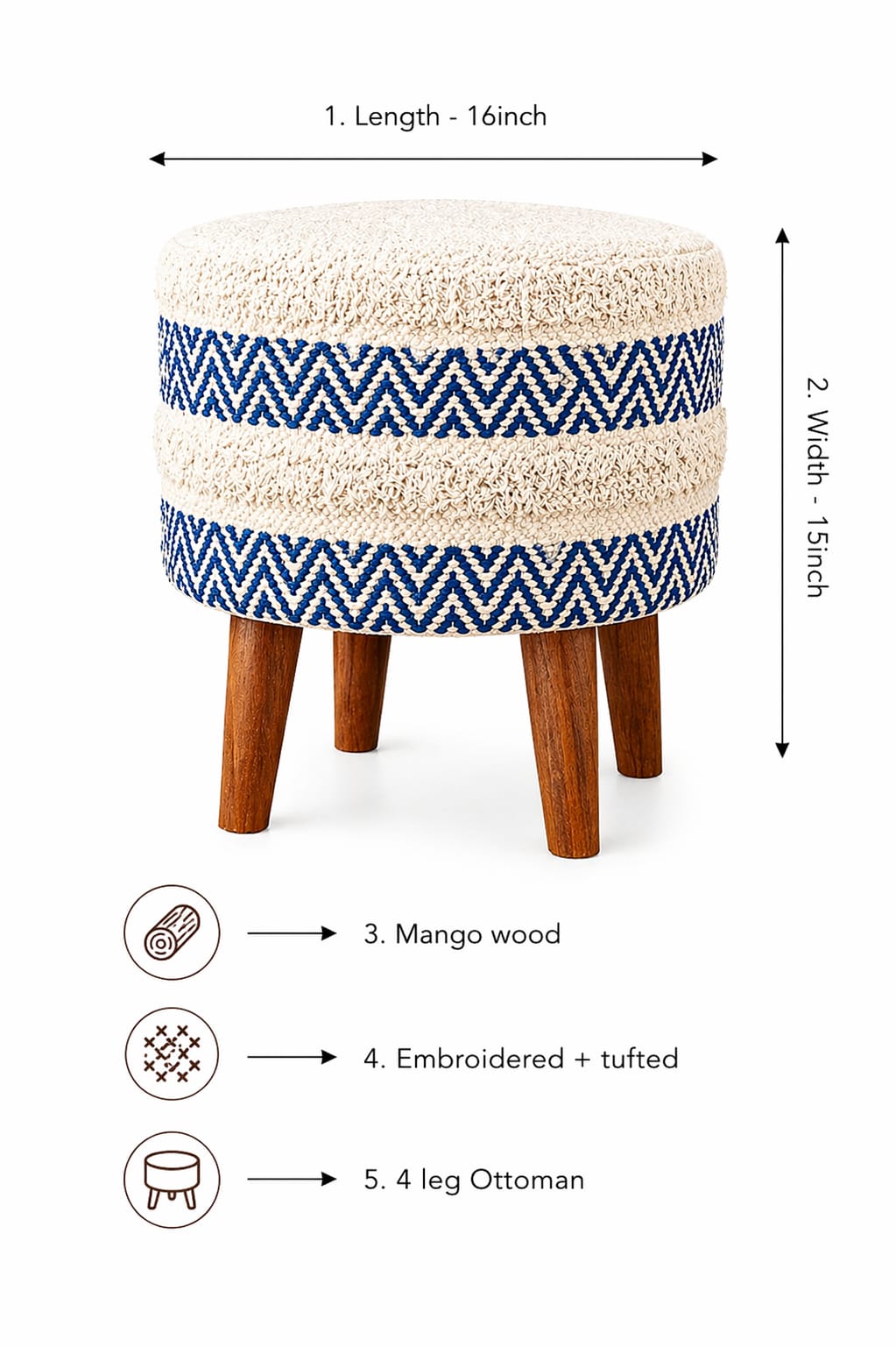 Boho Ottoman 4 Leg