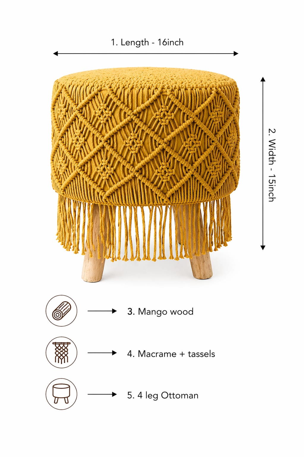 Boho Ottoman 4 Leg