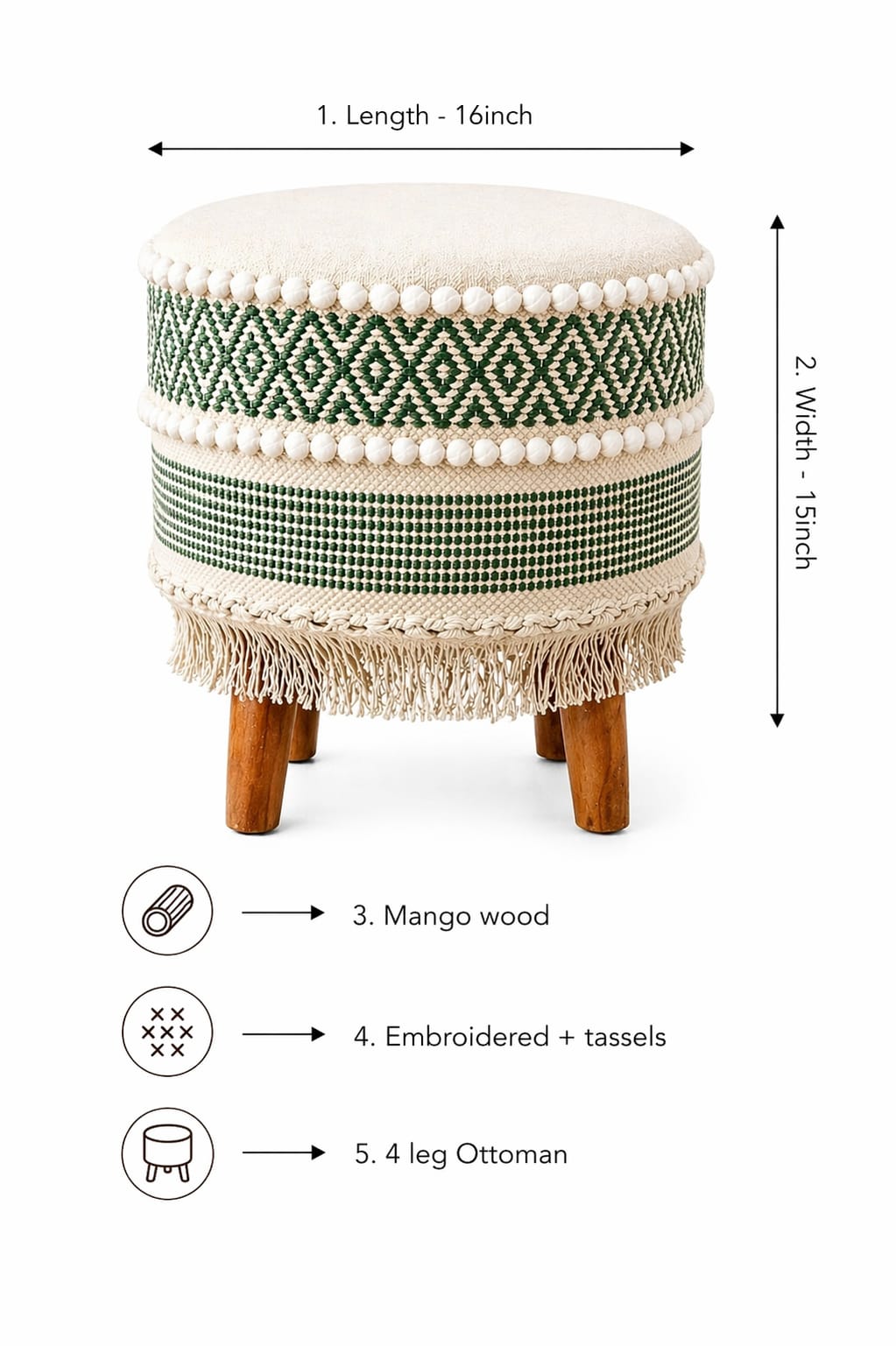 Boho Ottoman 4 Leg