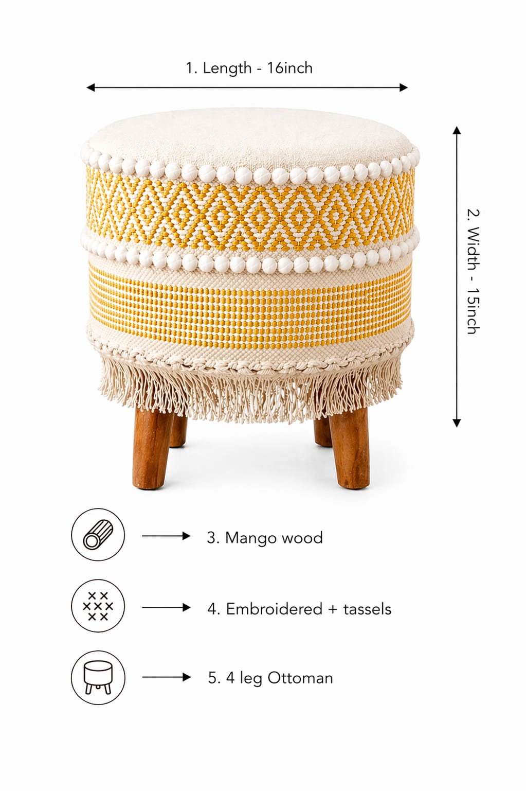 Boho Ottoman 4 Leg