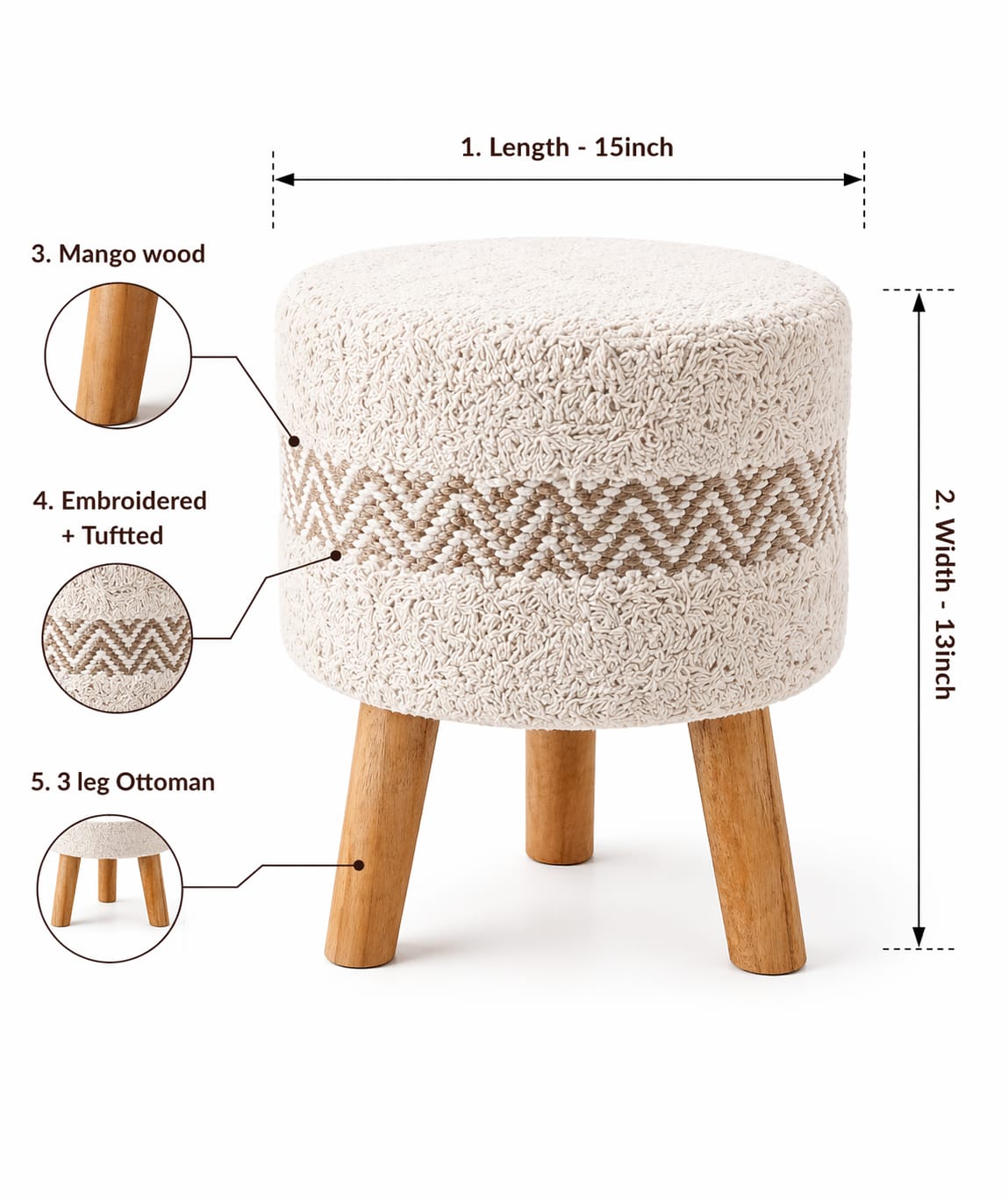 Boho Ottoman 3 Leg