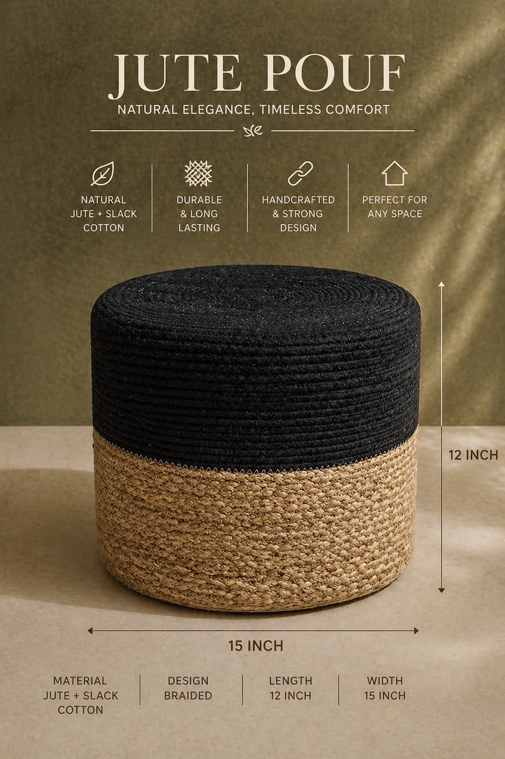 DualTone Jute Pouf