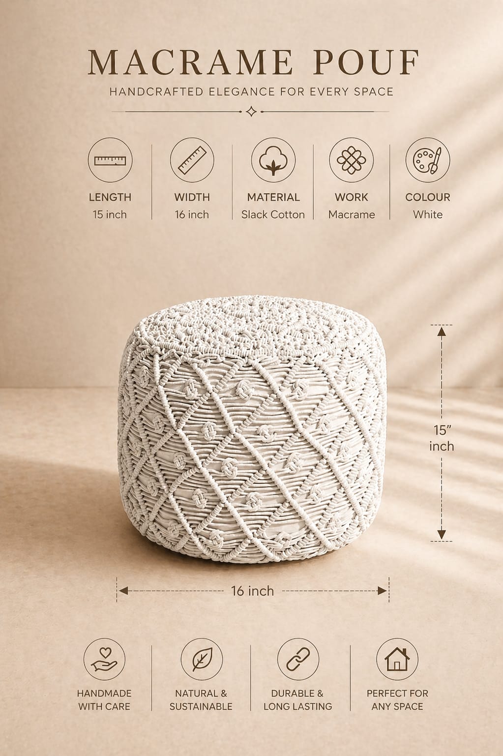 Ivory Knot Pouf