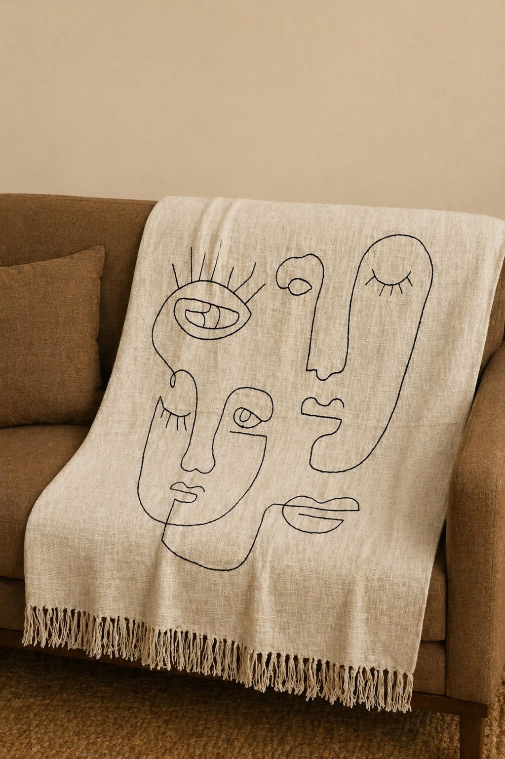 Linea Face Embroided Throw