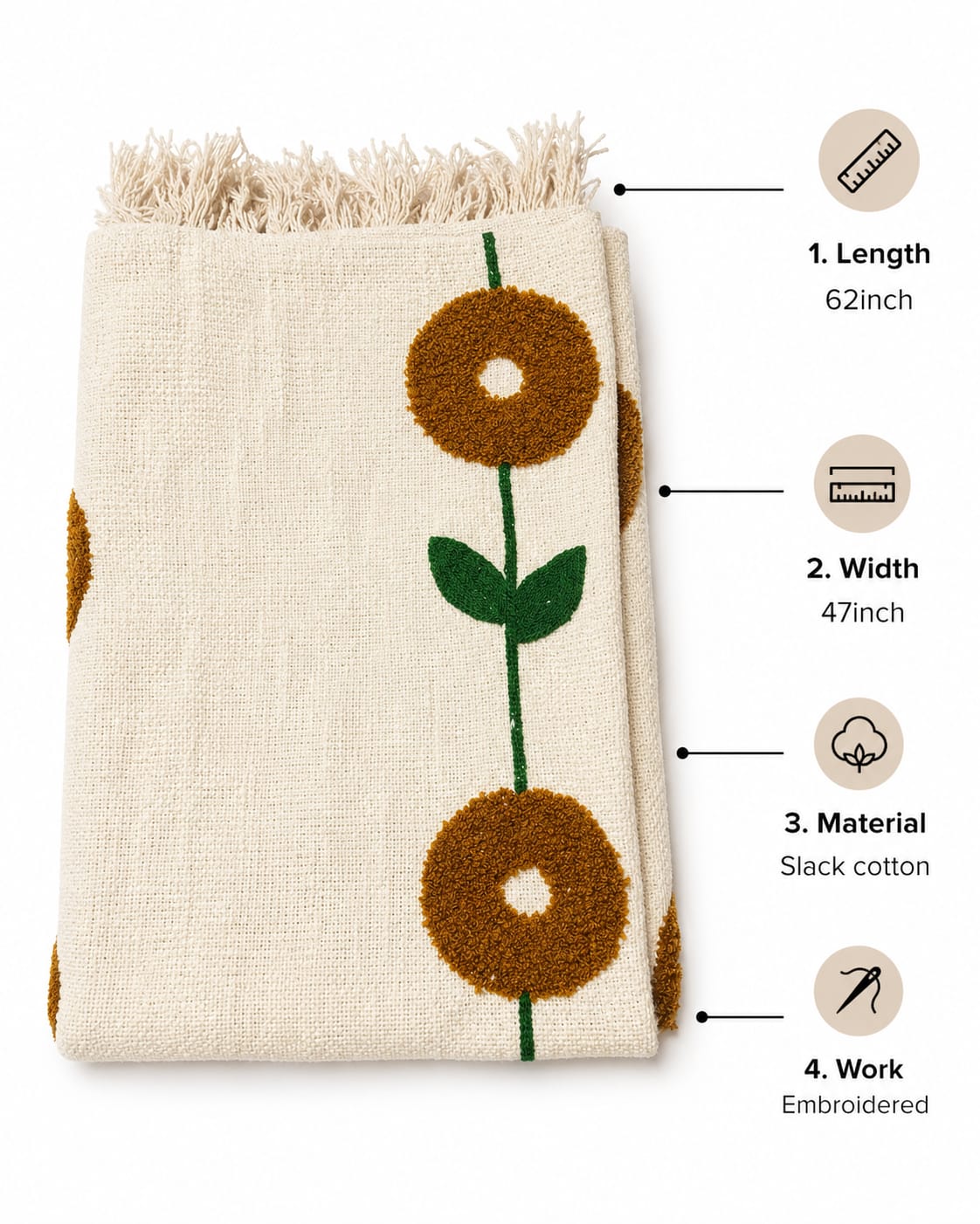 Rustic Petal Embroided Throw