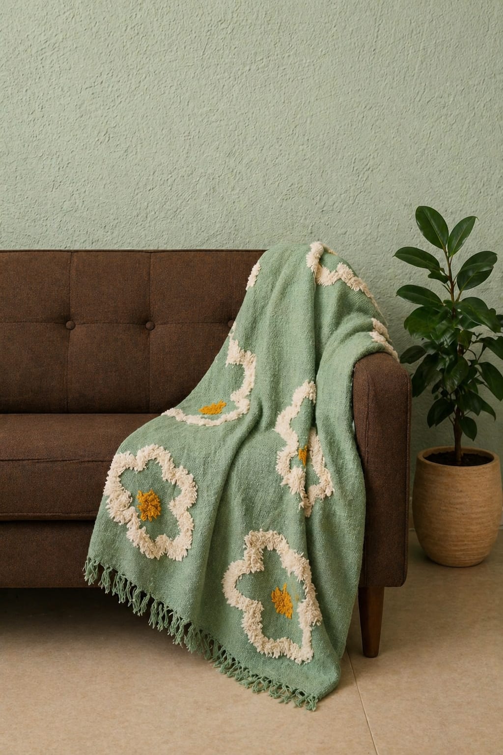 Sage Blossom Tufted Throw