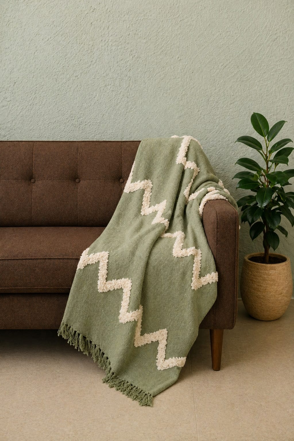 Olive Wave Tufted Throw