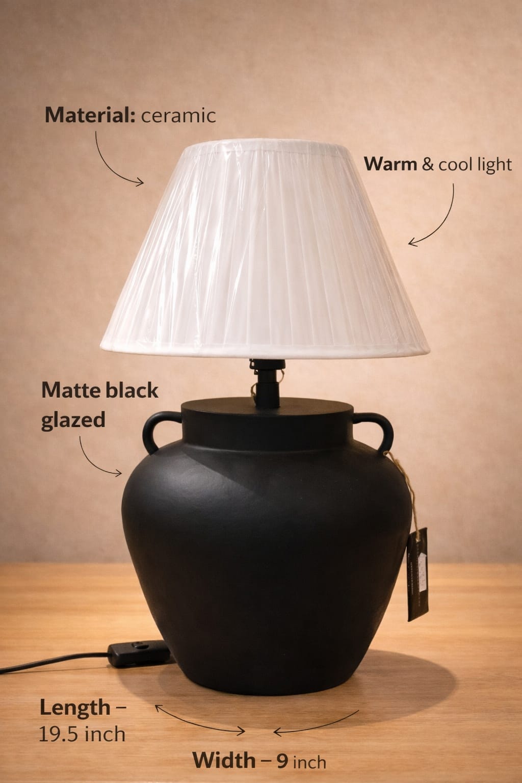 Noir Matte Vessel Lamp