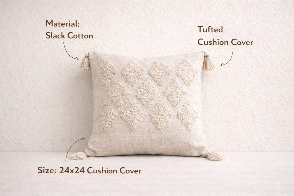 Tufted Tassels Beige 24*24 Cushion Cover