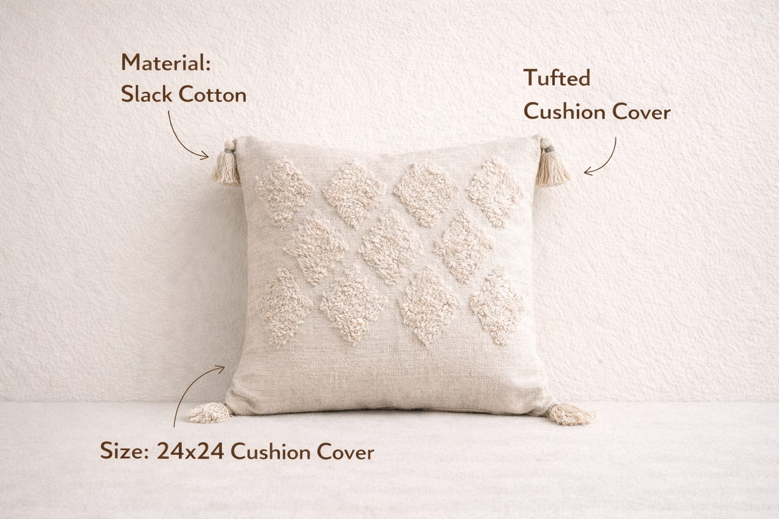 Tufted Tassels Beige 24*24 Cushion Cover