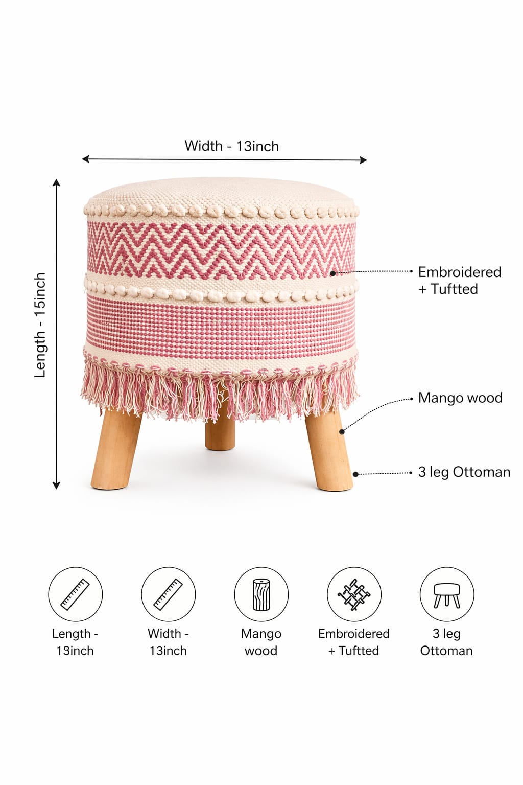 Boho Ottoman 3 Leg