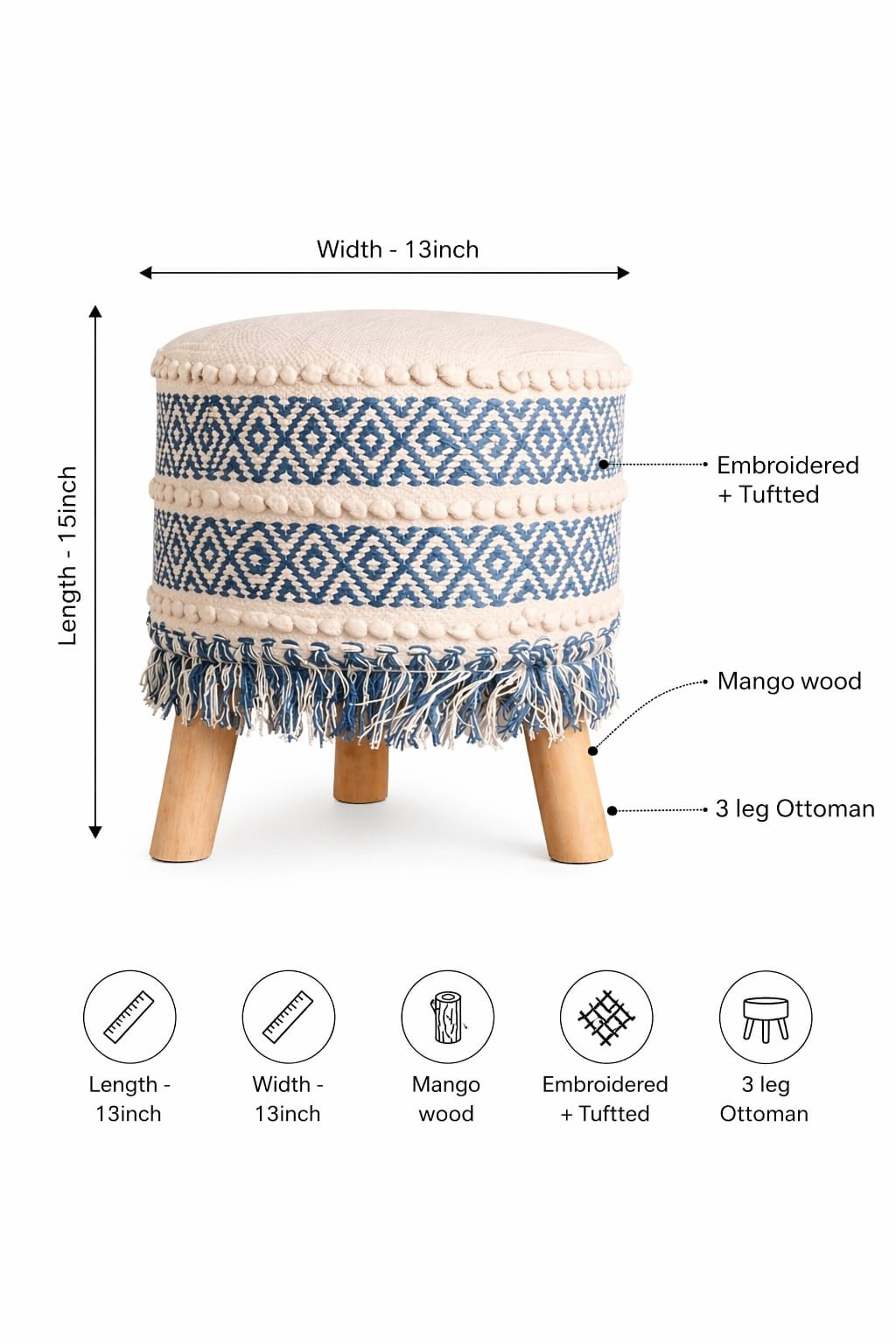 Boho Ottoman 3 Leg