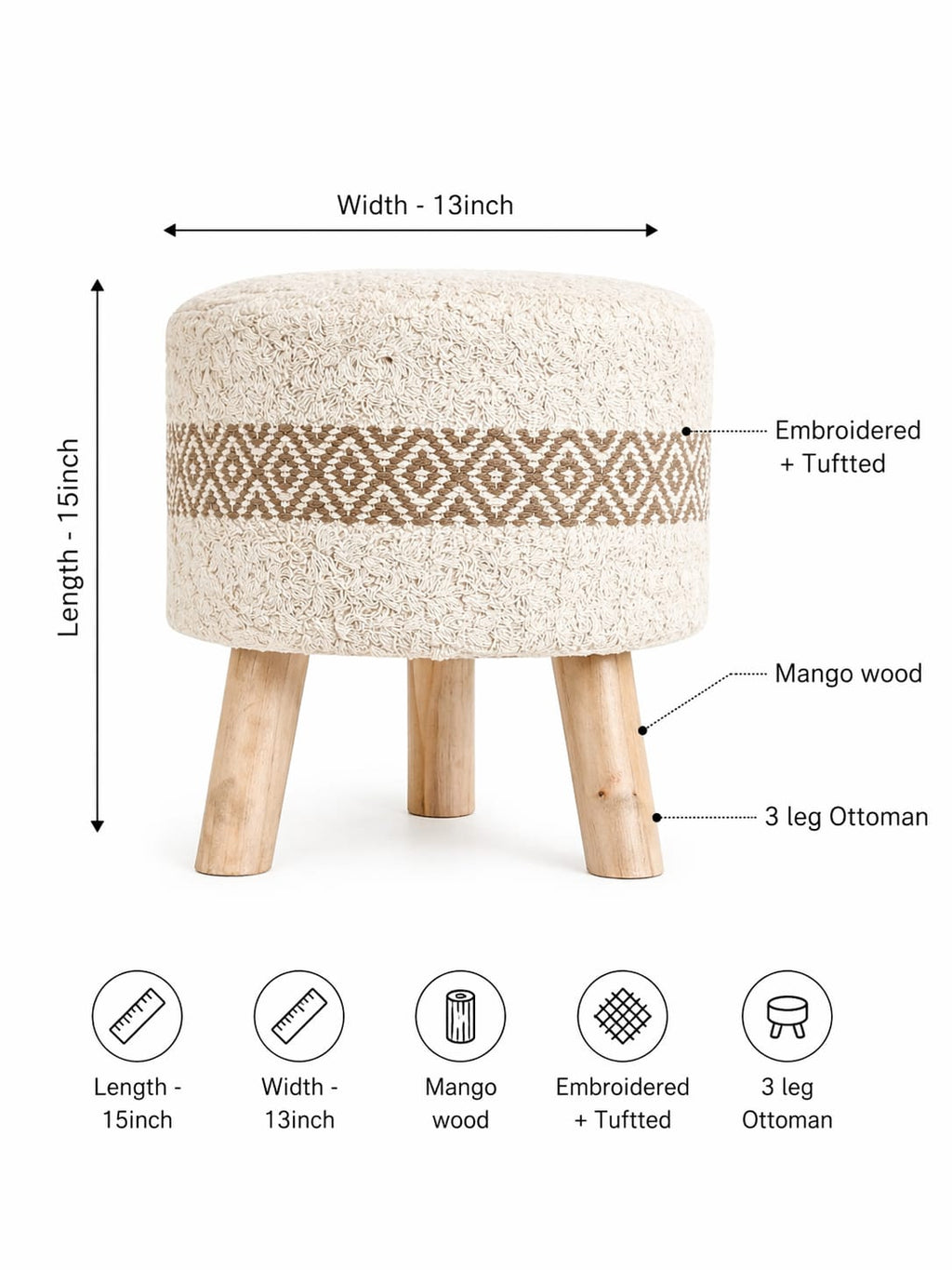 Boho ottoman 3 Leg