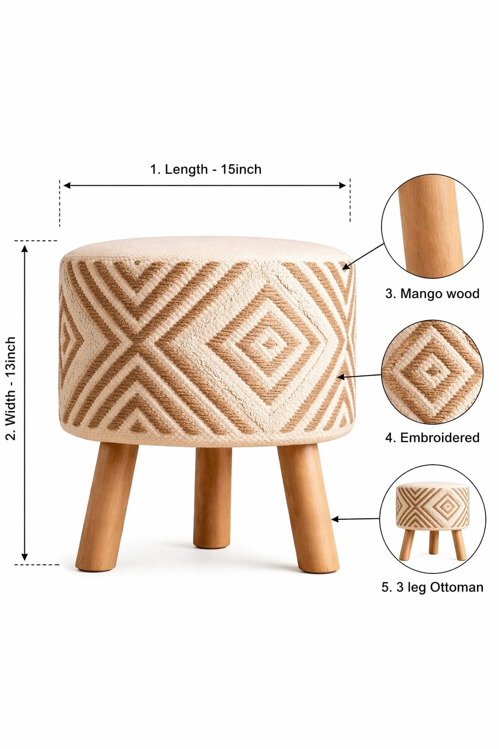 Boho Ottoman 3 Leg