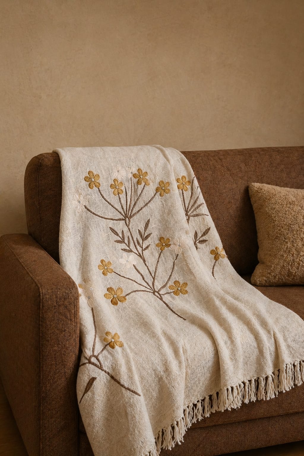 Autumn Blossom Embroidered Throw