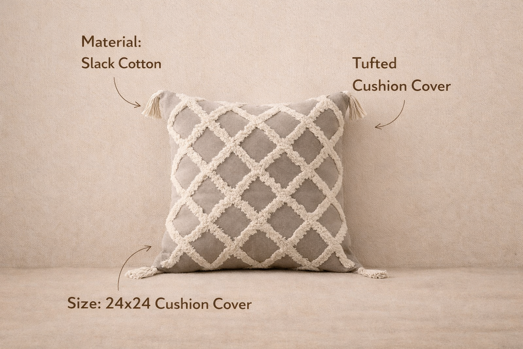 Tufted Tassels Brown 24*24 Cusion Cover